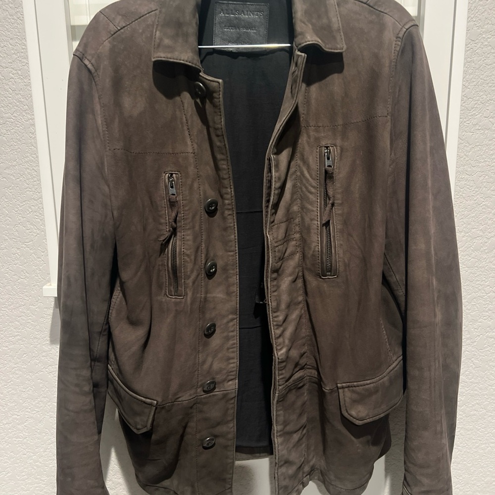 All Saints Brown “Warner” Sheep’s Leather Blazer